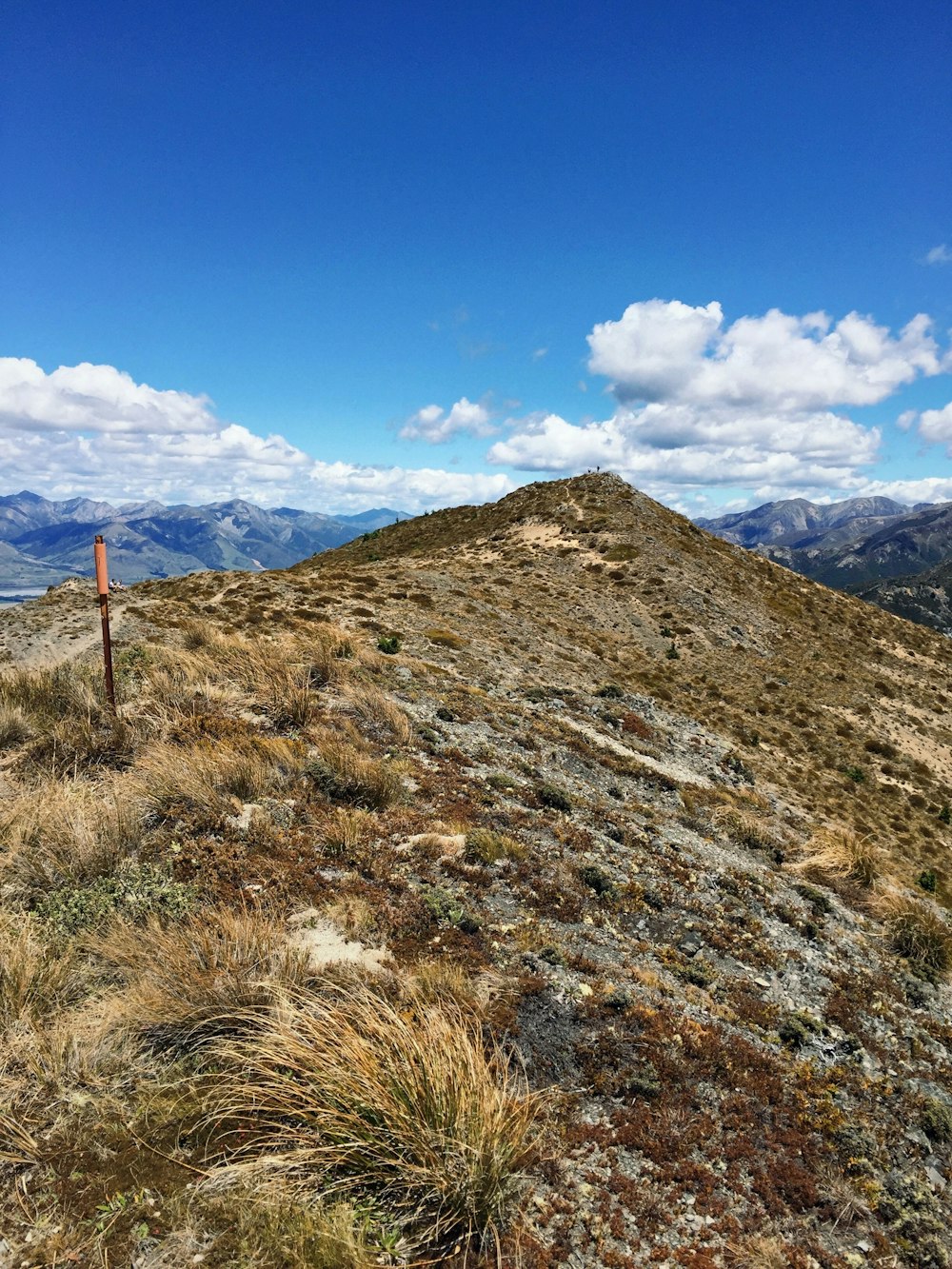 brown and green grass field near mountain under blue sky during daytime