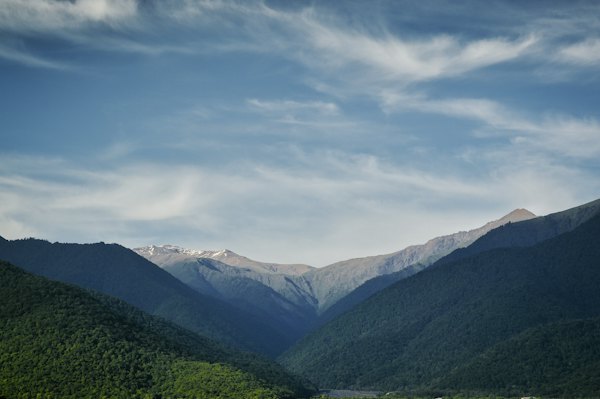 Green mountains under white clouds during daytime — Sighnaghi, Georgia