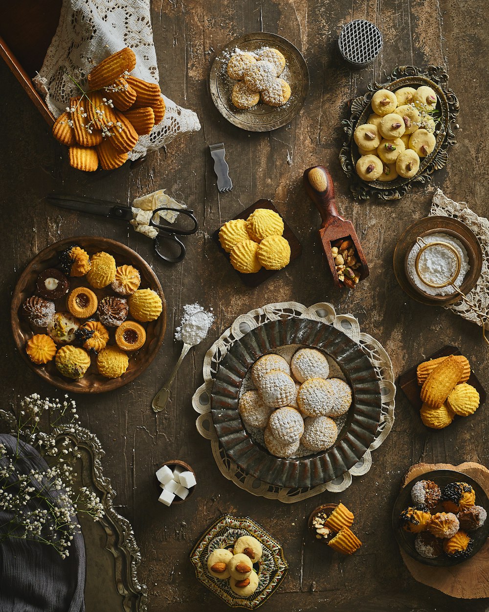 brown and white cookies on clear glass tray