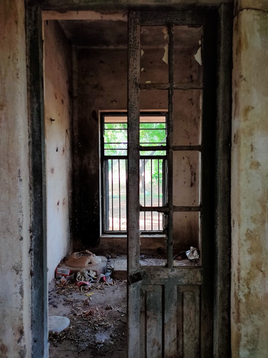 brown wooden door with green steel door in Hindupur India