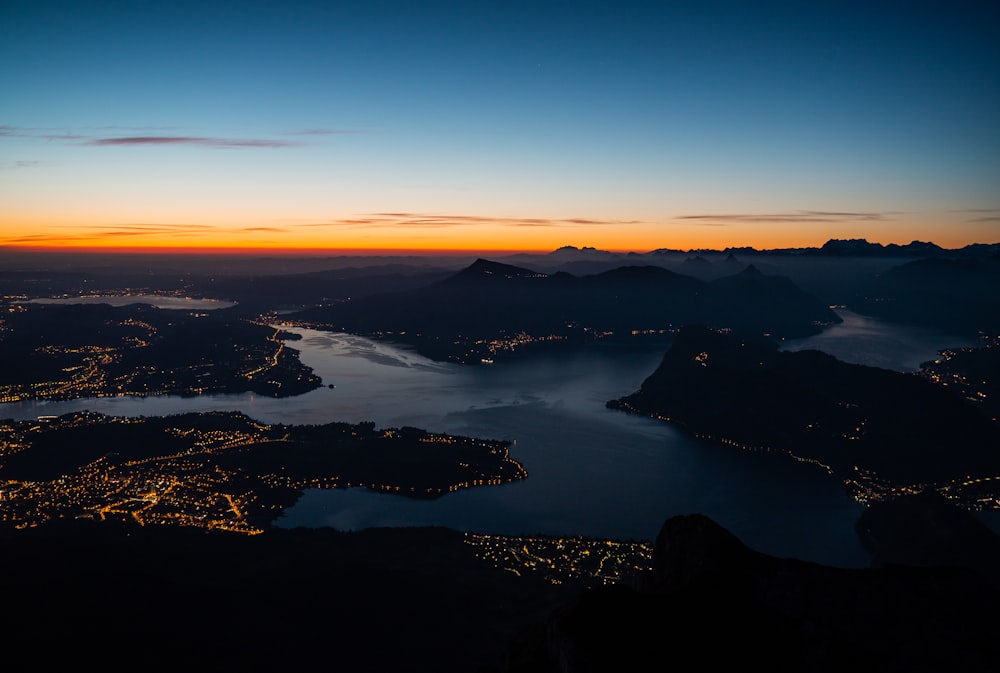 aerial view of city during night time