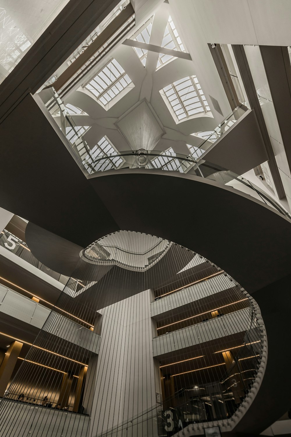 white and black spiral staircase