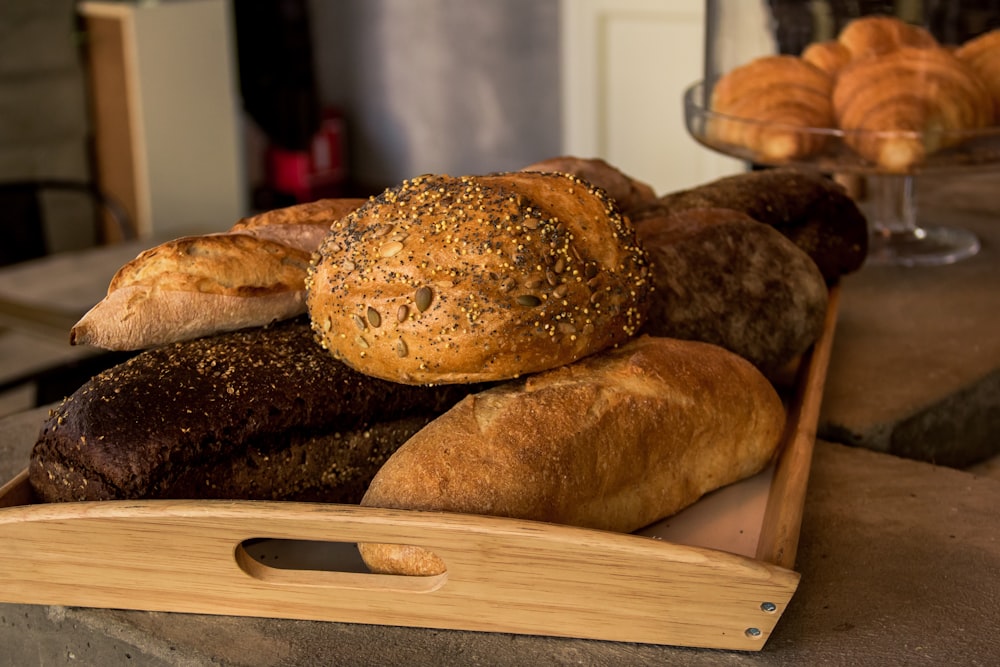 brown bread on brown wooden tray