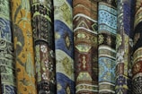 blue orange and yellow textiles