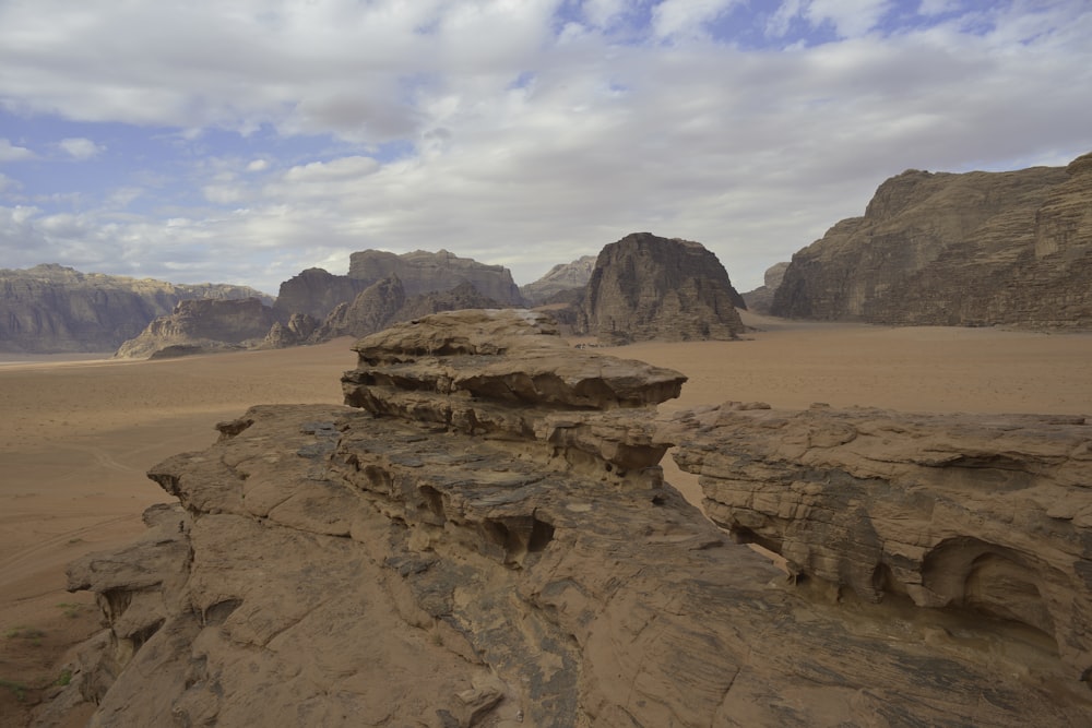 brown rock formation under white clouds during daytime