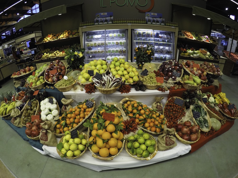 fruit stand on display counter