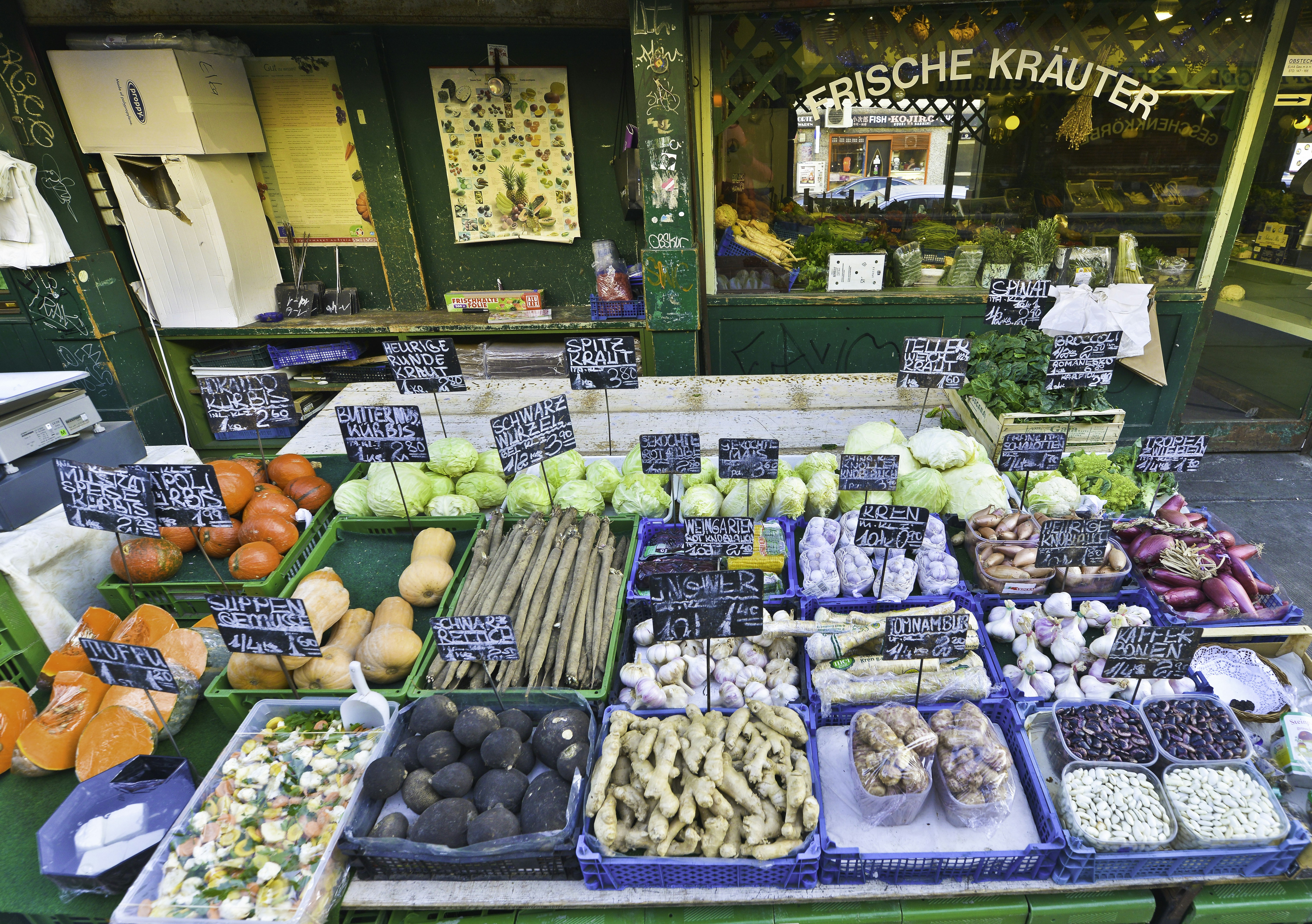 assorted fruits on display in store, 