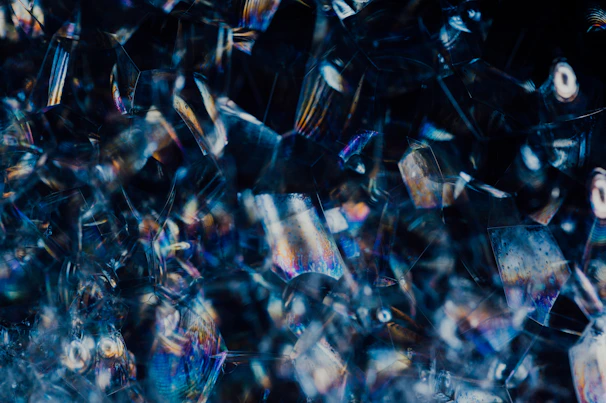 Close-up of sparkling stars and colorful crystals collected by Me in an enchanted cave.