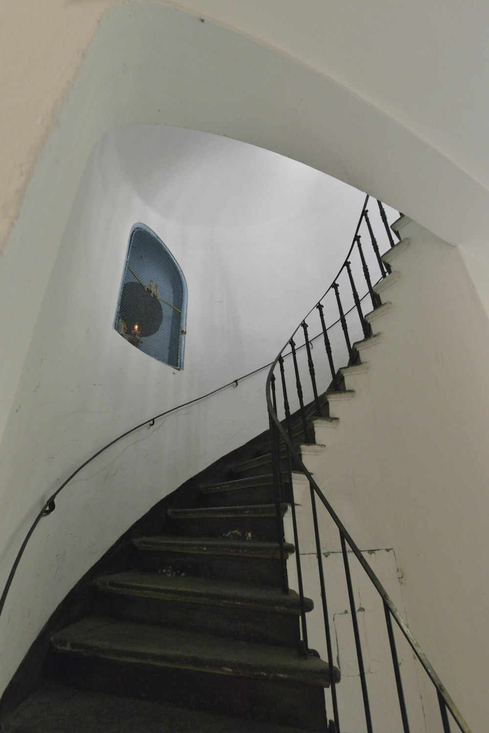 blue and white wooden staircase