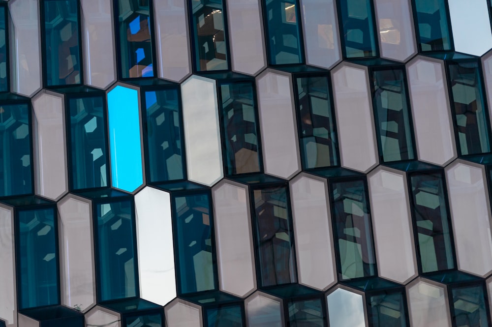 blue and white glass windows