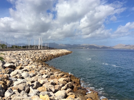 gray rocks near body of water under blue and white cloudy sky during daytime in Palma de Mallorca Spain