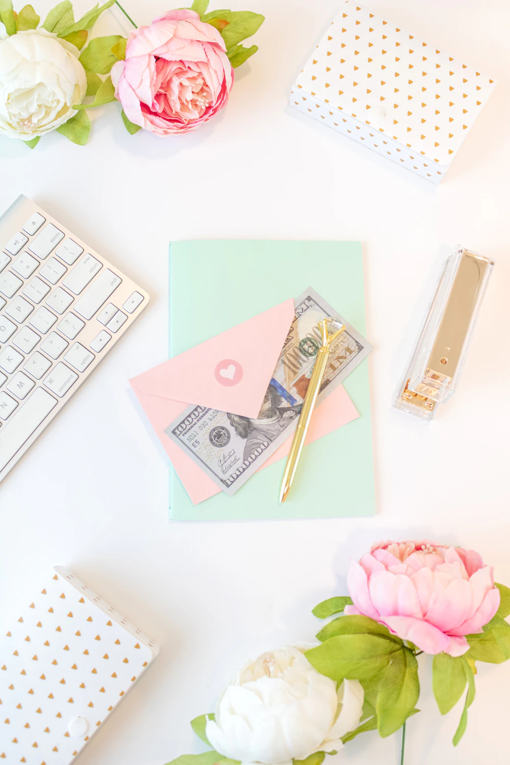 Cash and documents on a desk