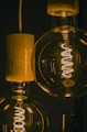 a close up of a light bulb in a dark room