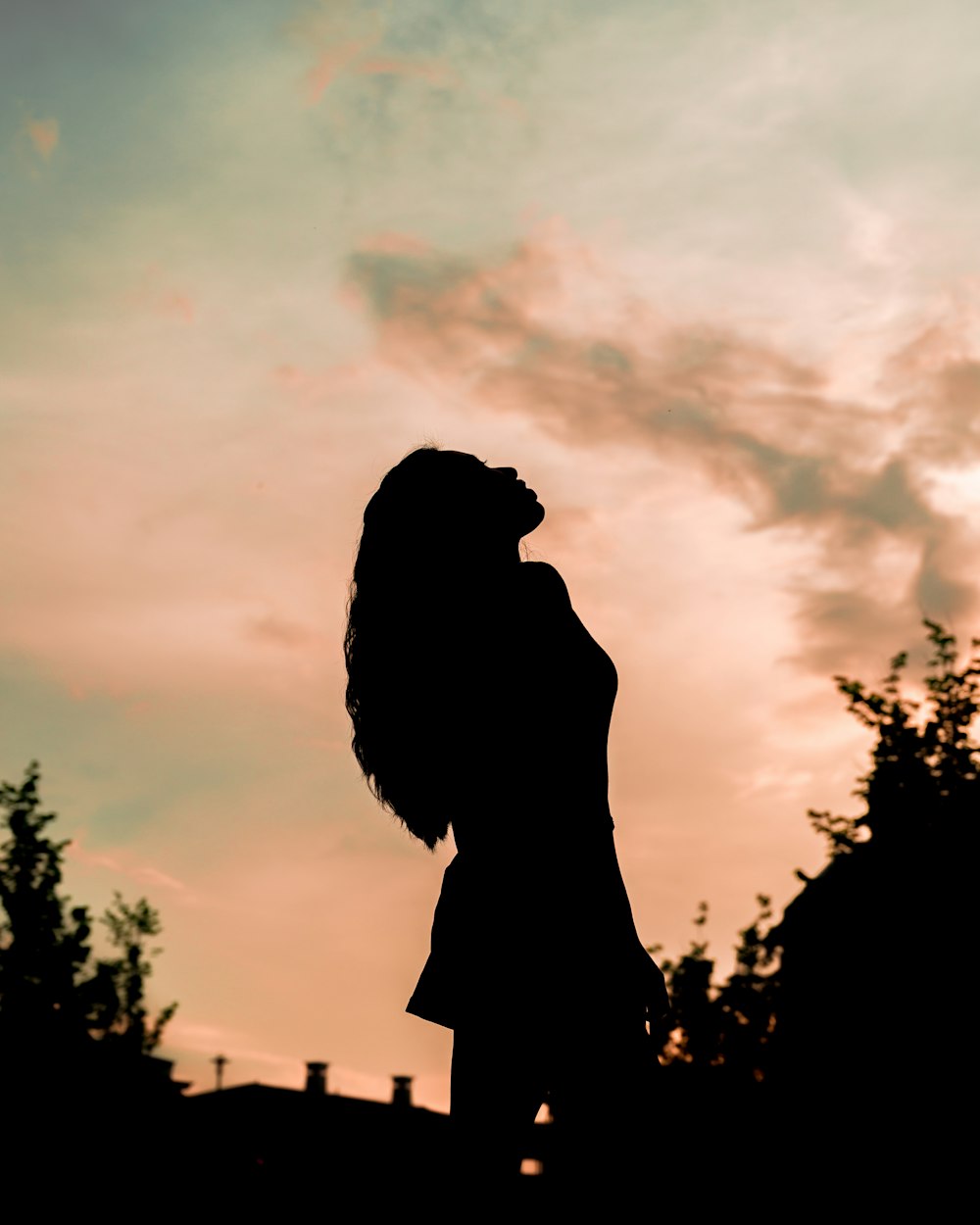 silhouette of woman standing under cloudy sky during daytime