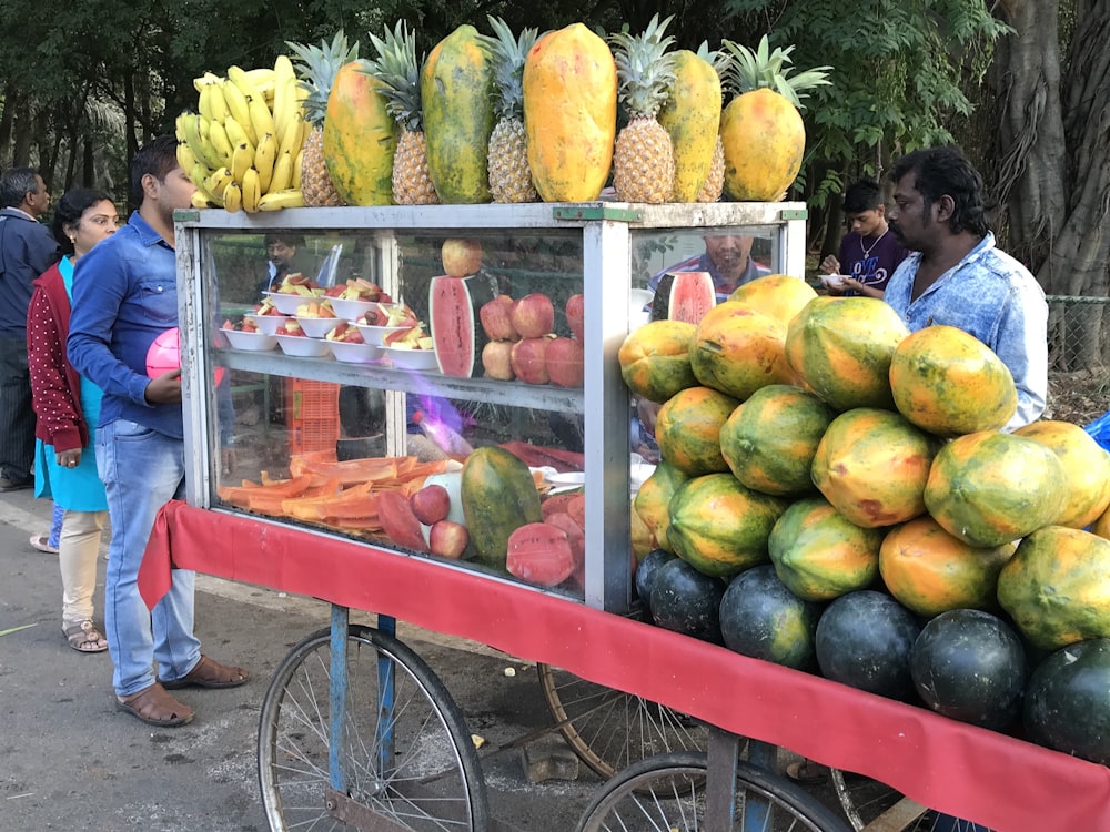 fruits on red metal basket