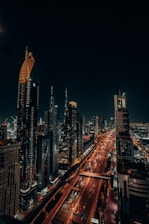 high rise buildings during night time