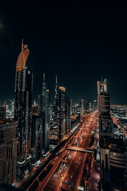 high rise buildings during night time