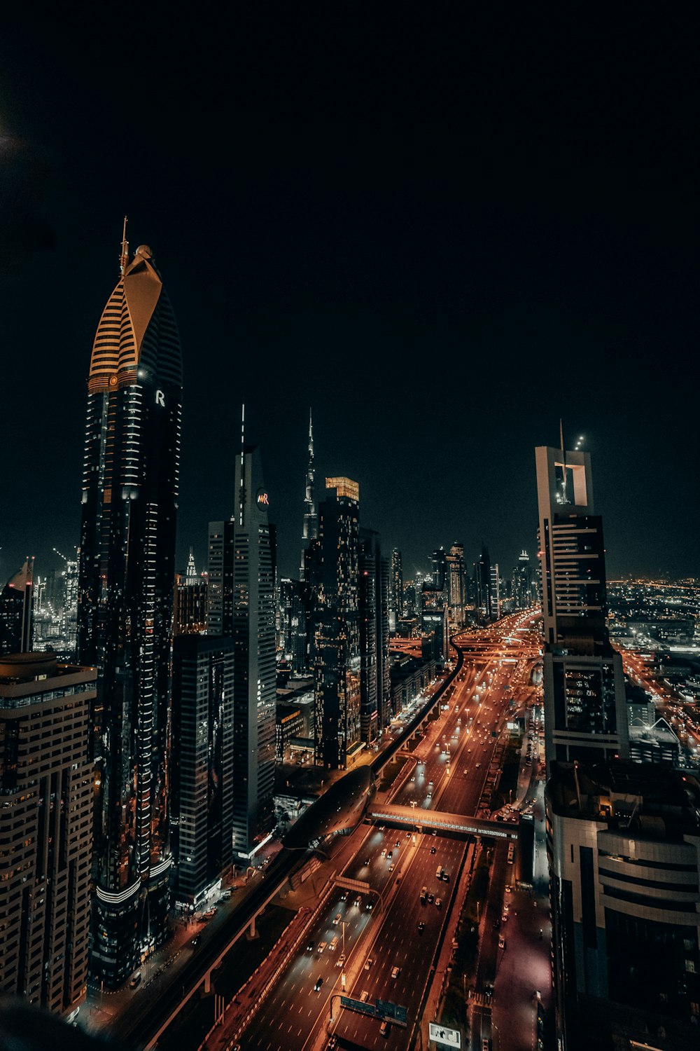 high rise buildings during night time