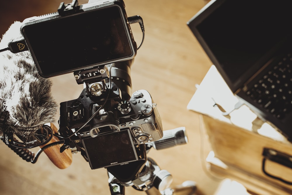 black and silver video camera