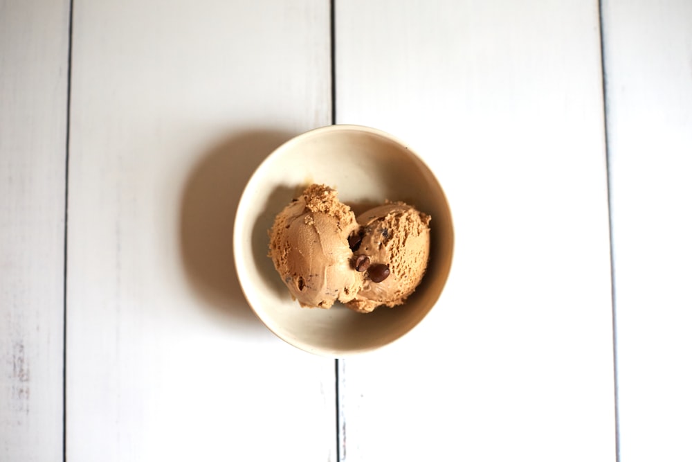 white ceramic bowl with ice cream