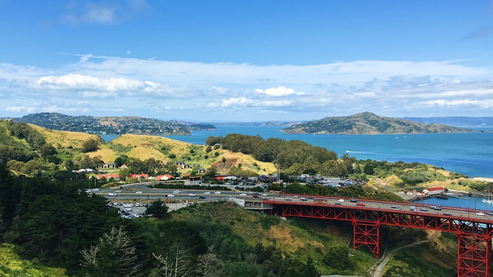 red bridge over the river