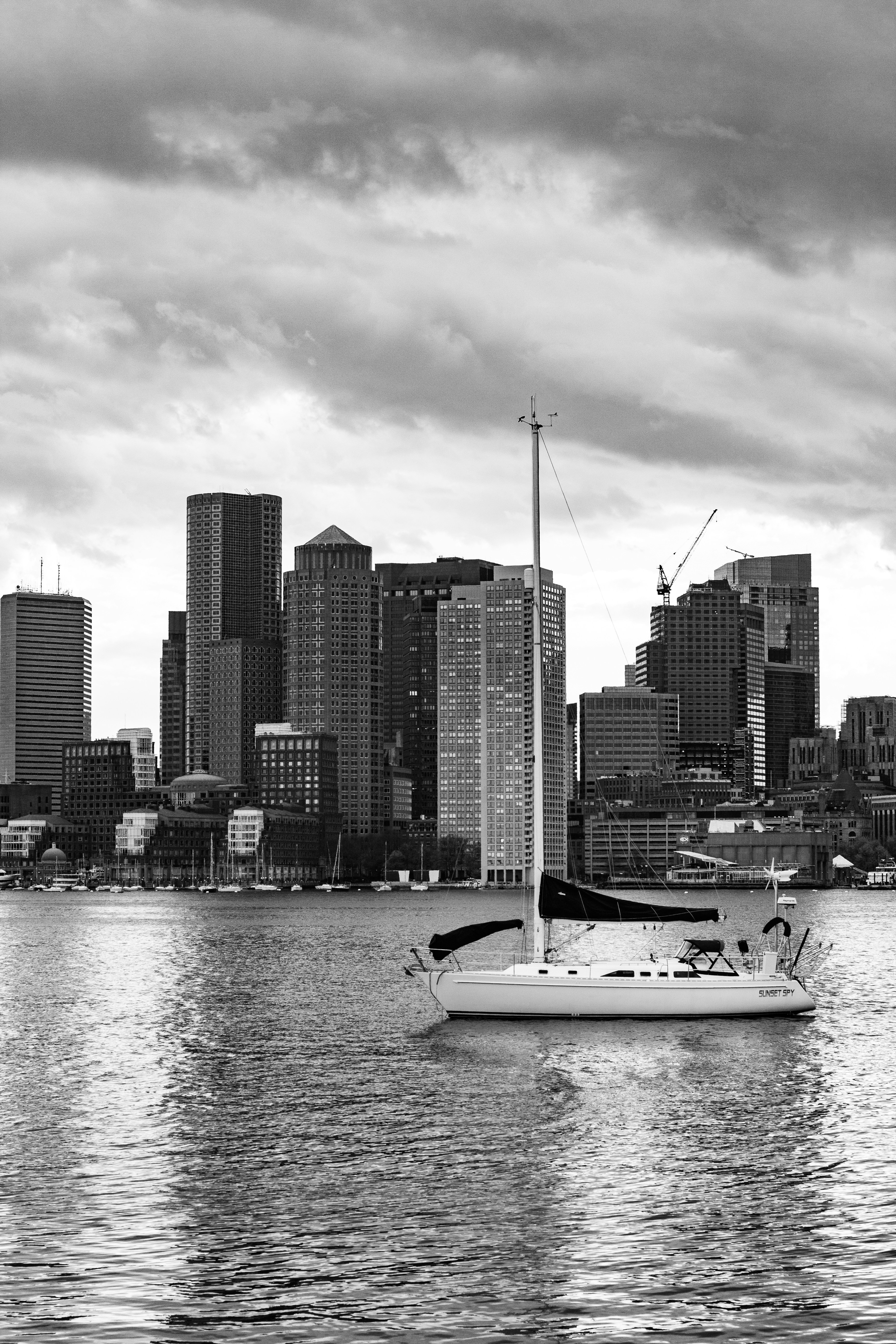 grayscale photo of city skyline