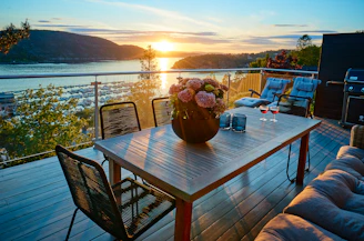 brown wooden table with chairs