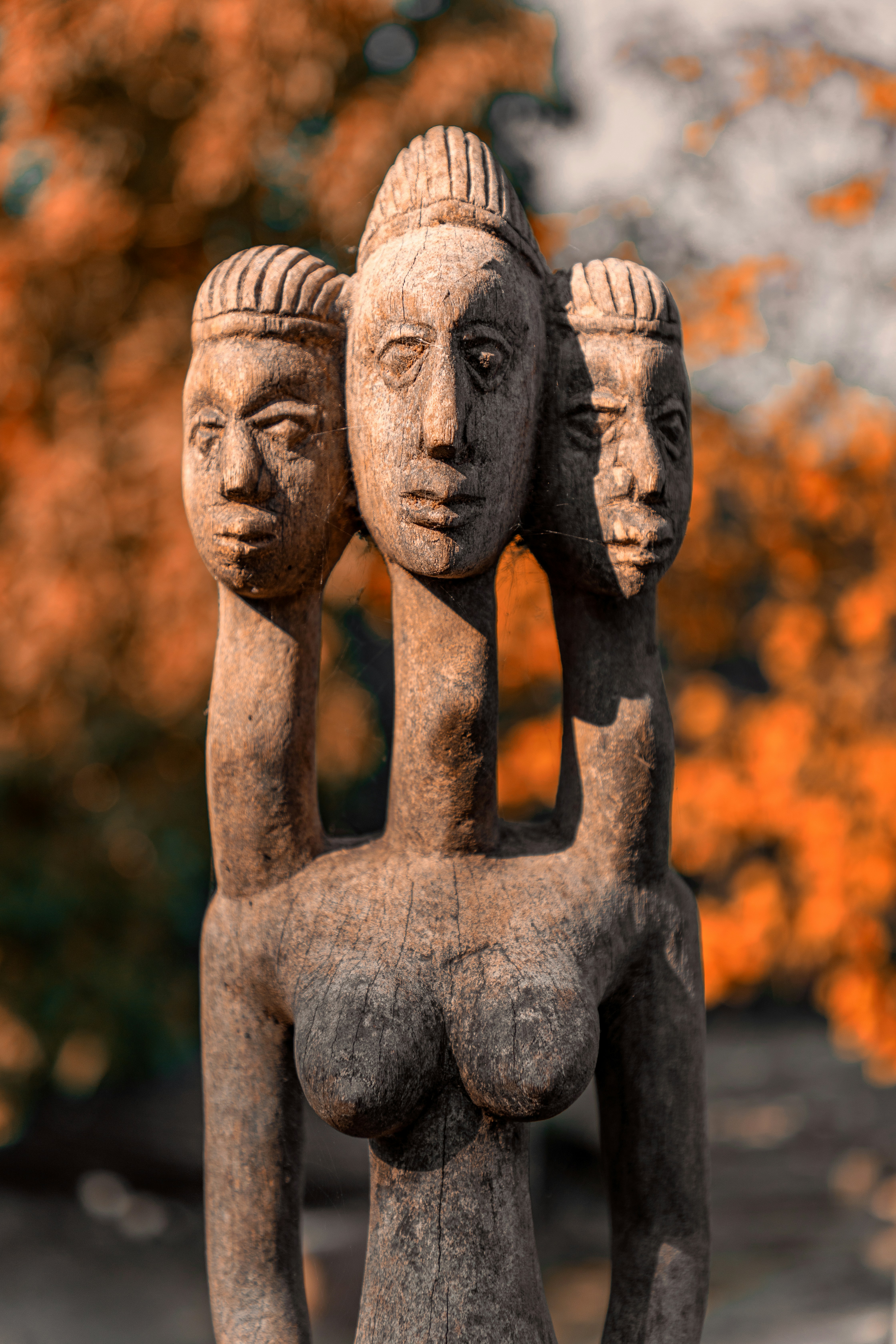 Three headed statue