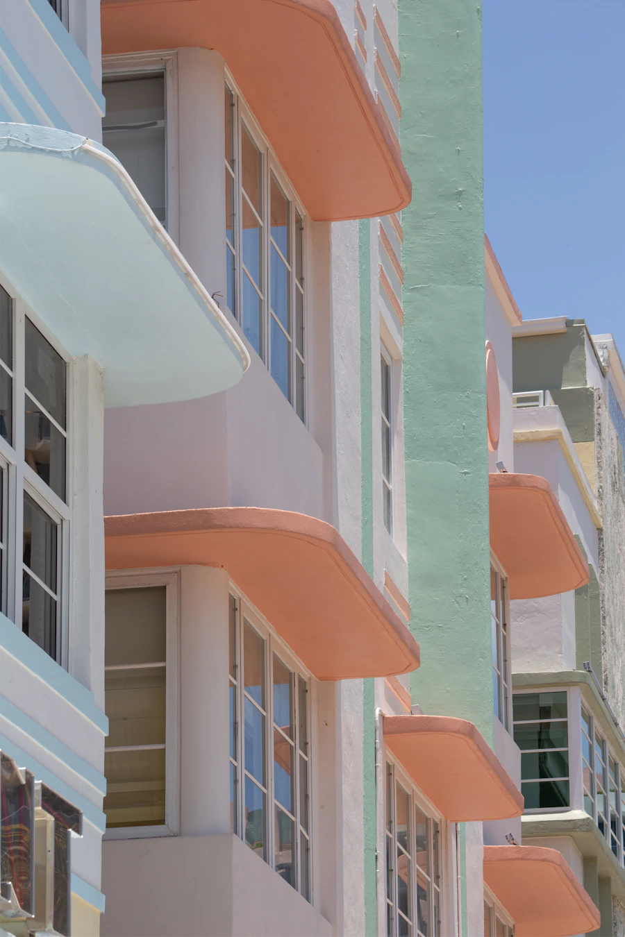 White and orange Art Deco building