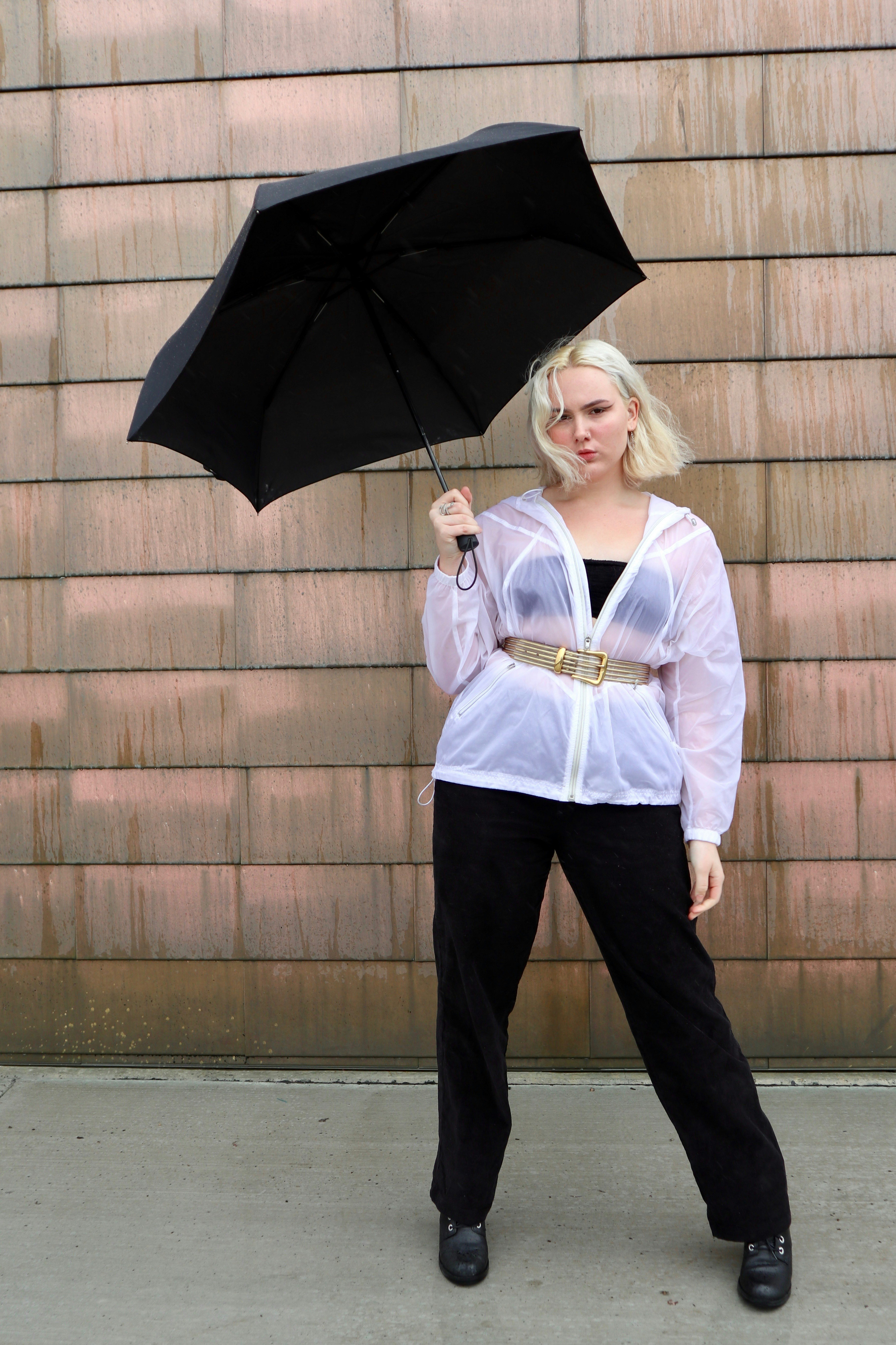 pink dress shirt with black pants