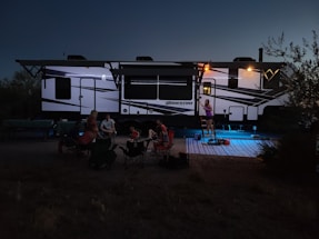 A friendly community gathering in a mobile home park.
