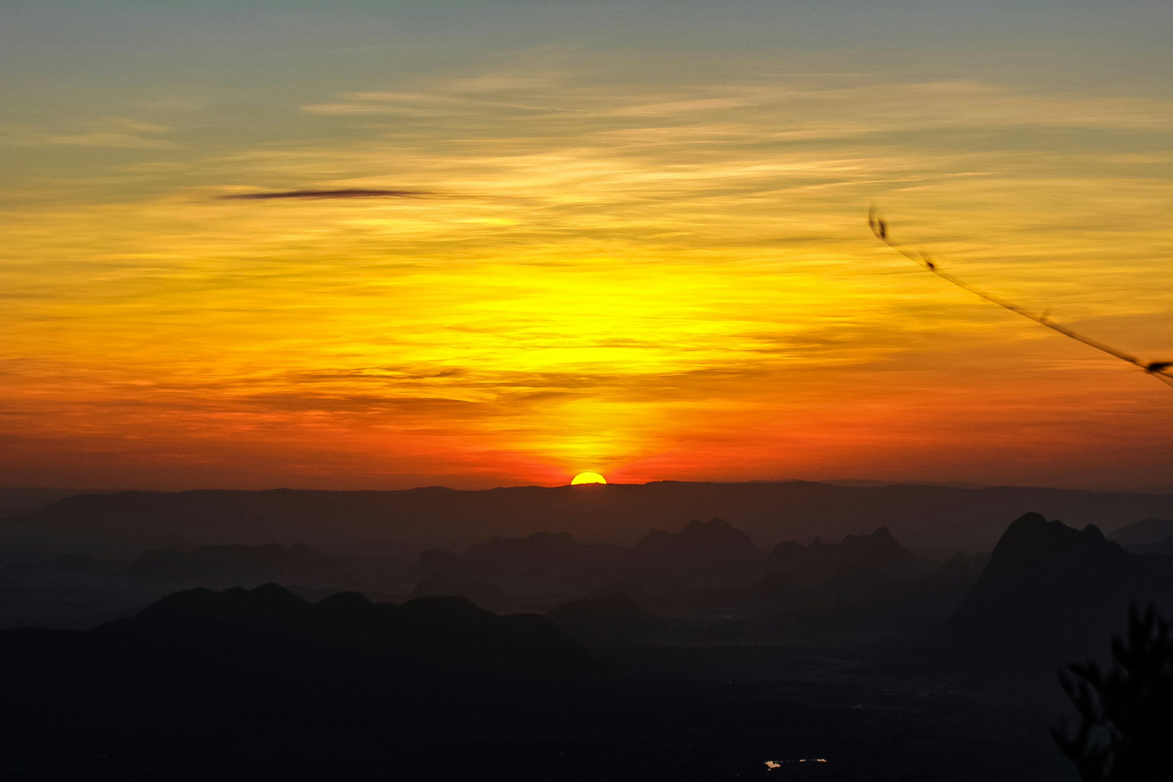 silhouette of mountain during sunset