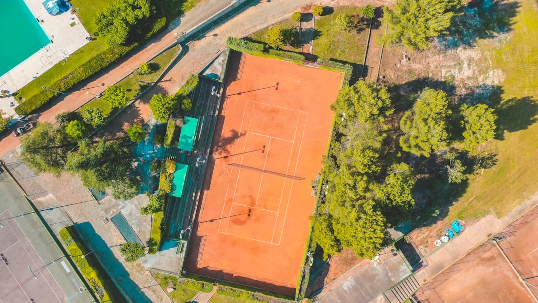 aerial view of brown basketball court