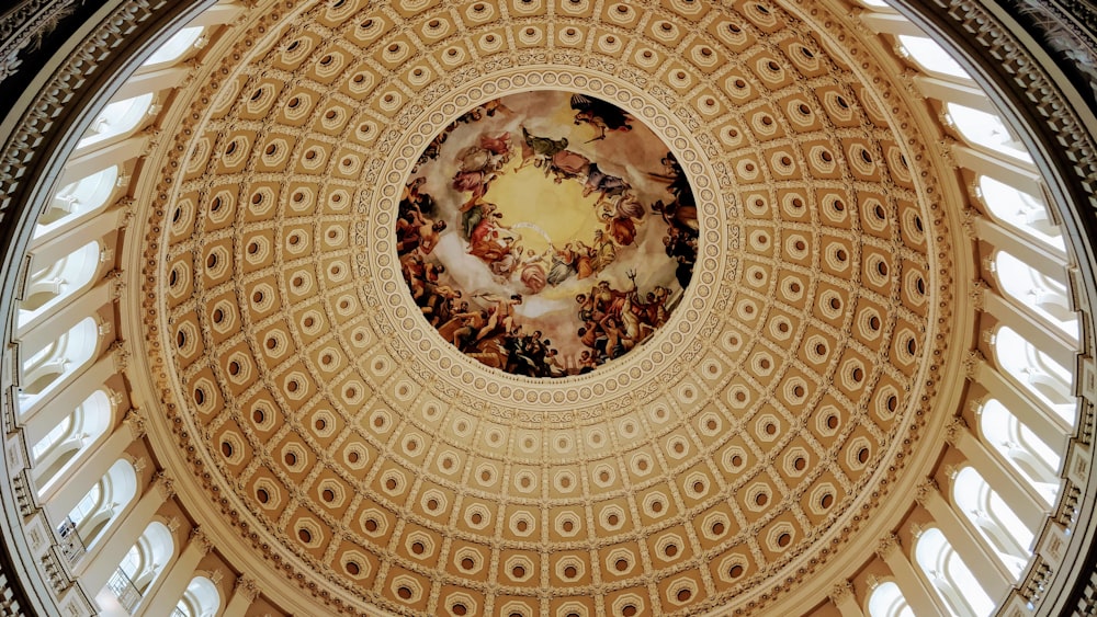 brown and white floral ceiling