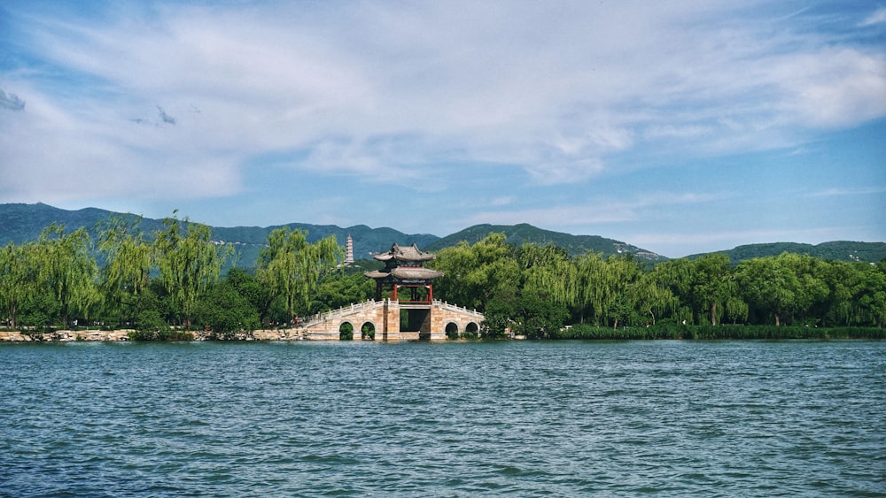 brown and white concrete building on body of water during daytime