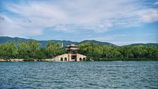brown and white concrete building on body of water during daytime in The Summer Palace China