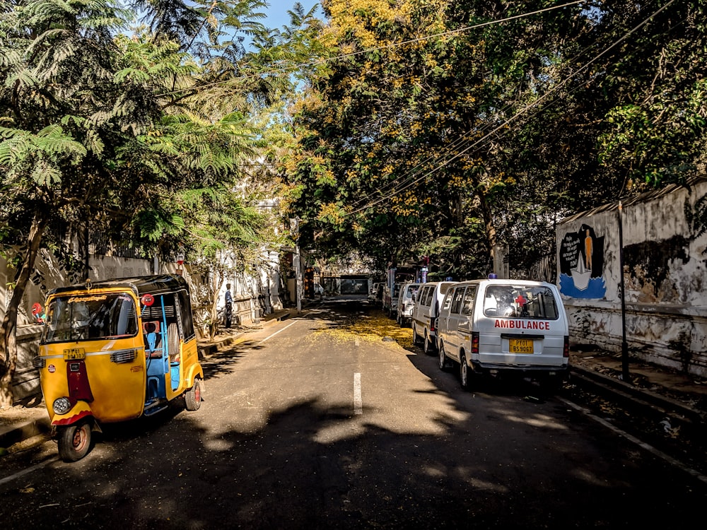 a small van is parked on the side of the road