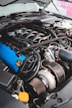 blue and black car engine