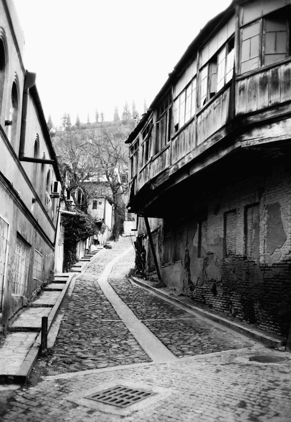 grayscale photo of empty street