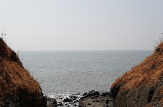 brown rocky shore near body of water during daytime in Harihareshwar India