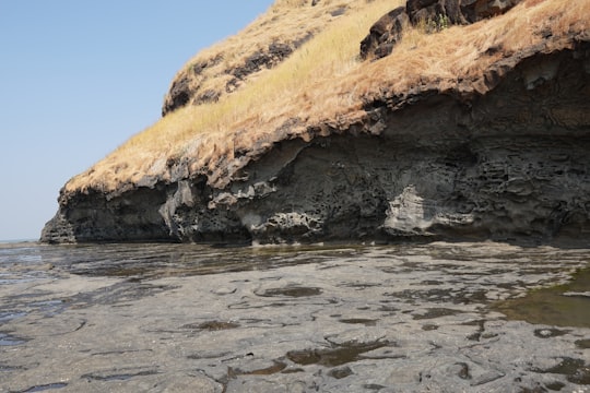 brown rock formation beside body of water during daytime in Harihareshwar India