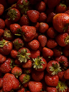 Close-up of a technician inspecting fresh strawberries in a high-tech quality control lab.
