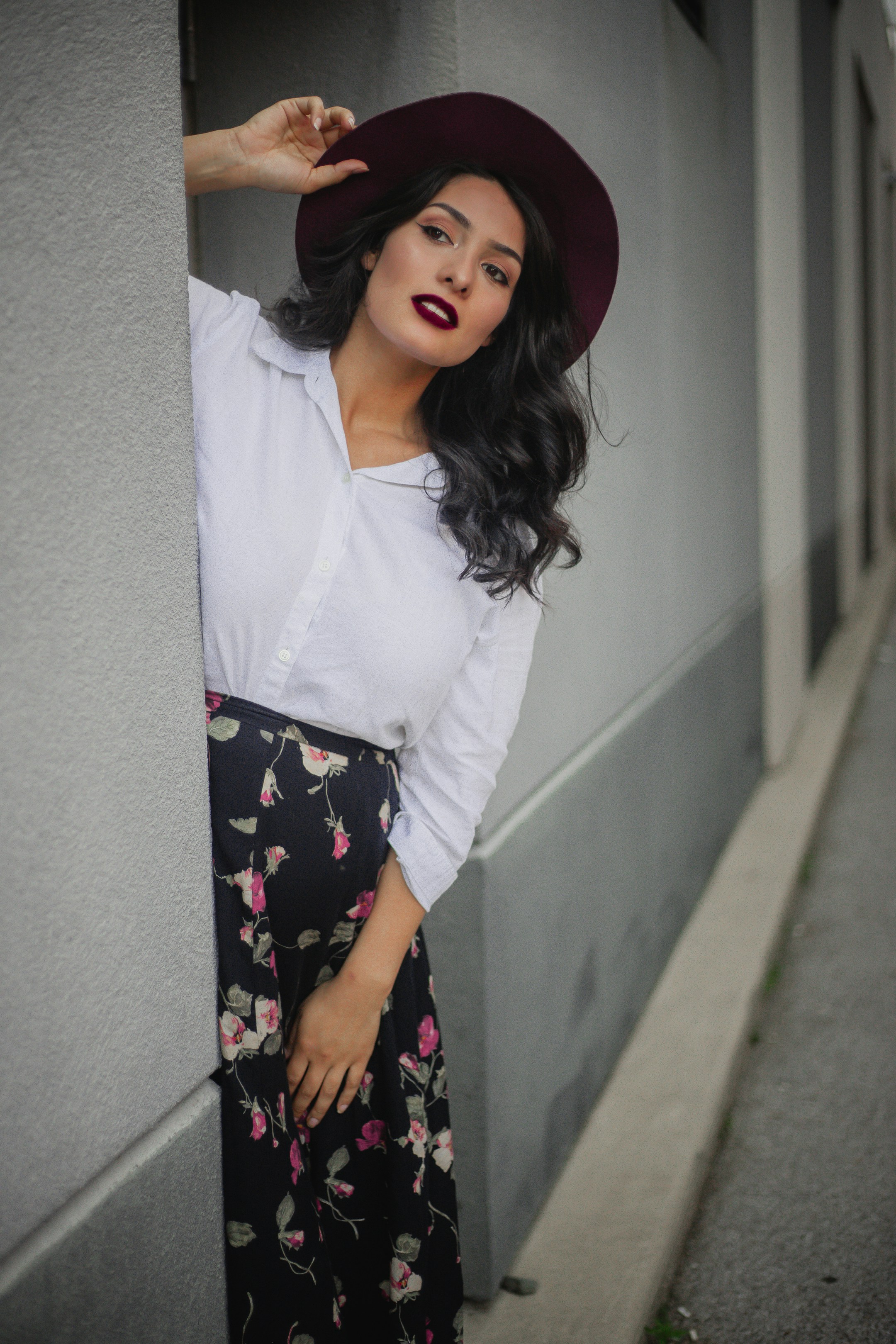 long black skirt with white shirt