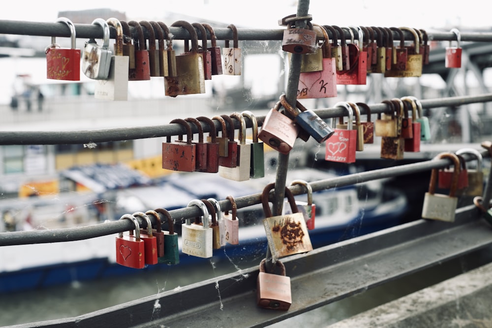 padlocks on metal fence during daytime