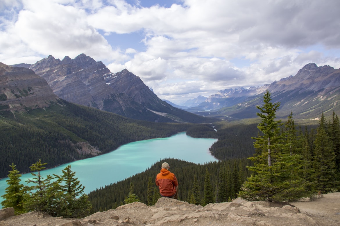 Hiker exploring a mountain trail in Banff National Park