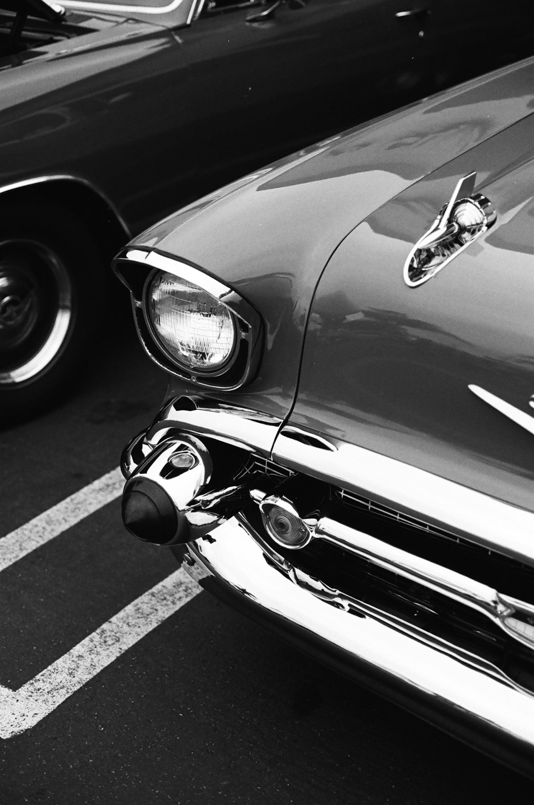 grayscale photo of classic car