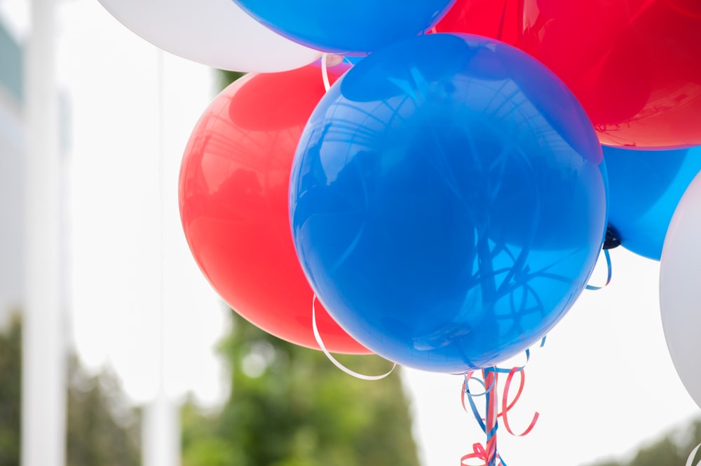 blue red and white balloons