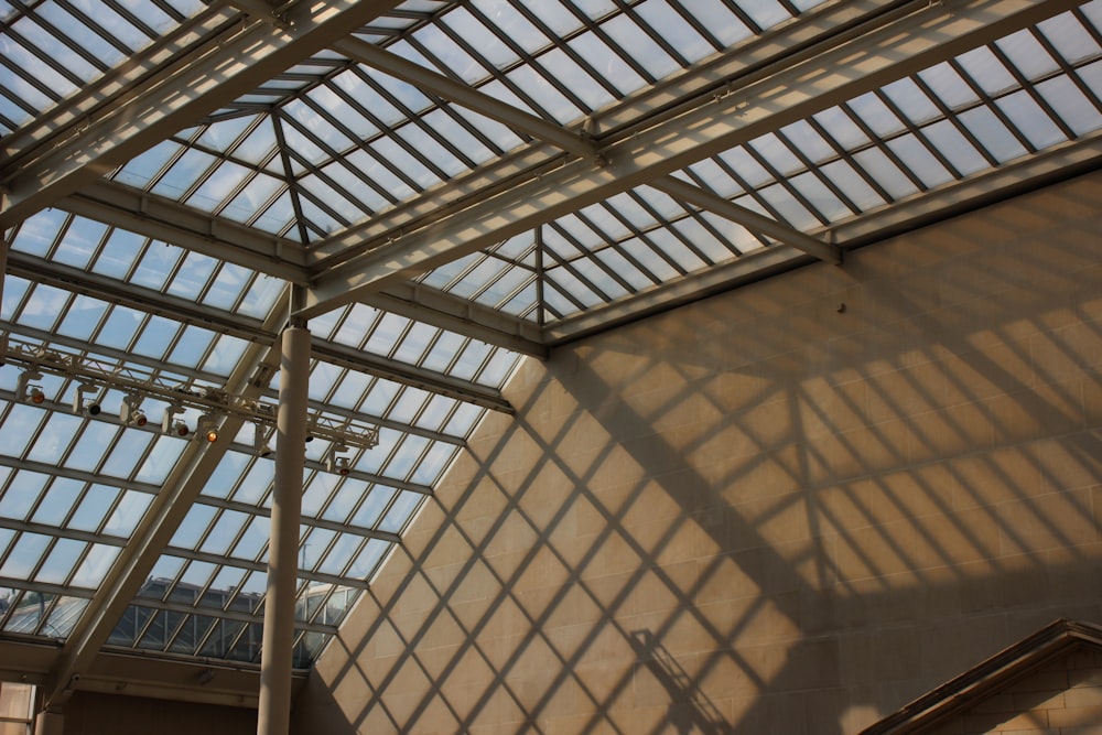 white metal framed glass roof