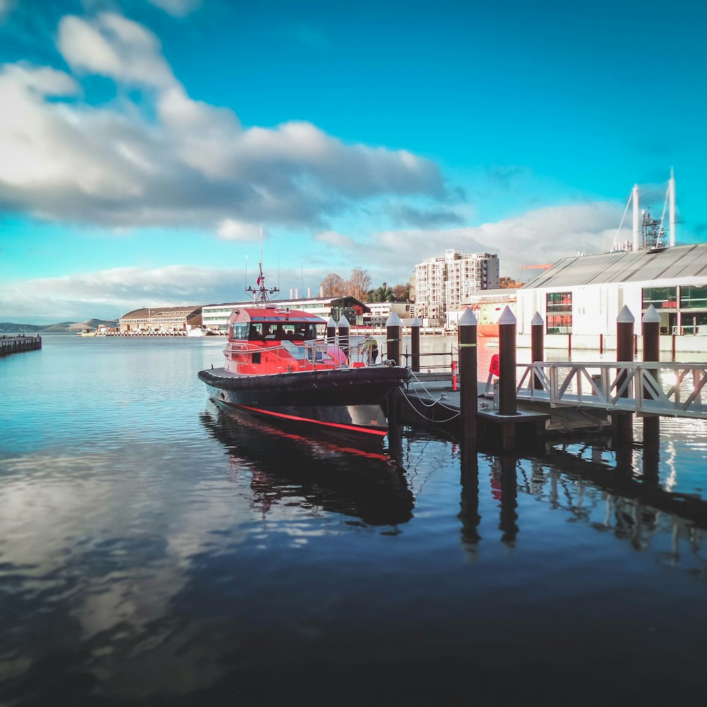 red and white boat on dock during daytime