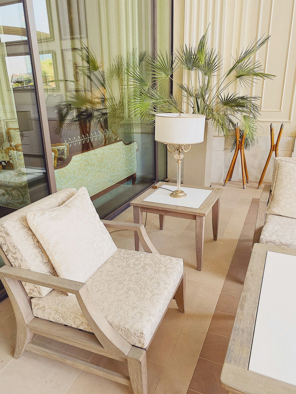 white and brown wooden armchair